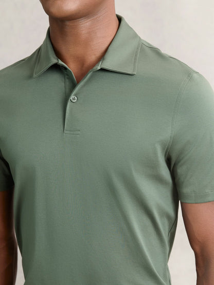 Reiss Popular Choice - Cotton Short-Sleeve Polo Shirt in Kale Green
