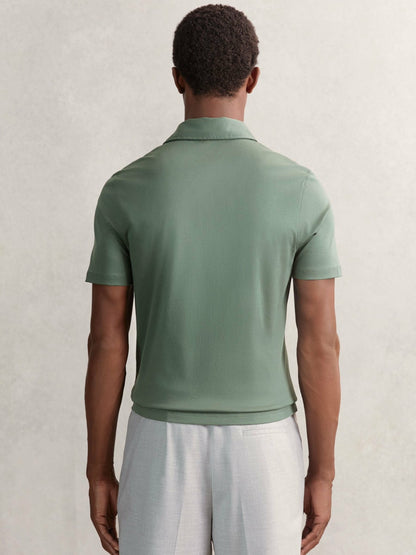 Reiss Popular Choice - Cotton Short-Sleeve Polo Shirt in Kale Green