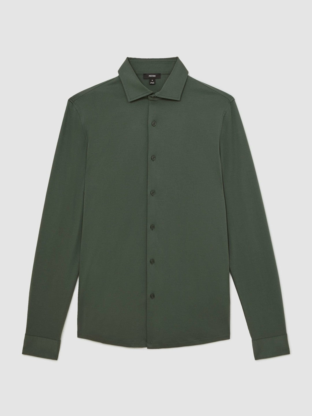 Reiss Sale - Cotton-Jersey Button-Through Shirt in Kale Green