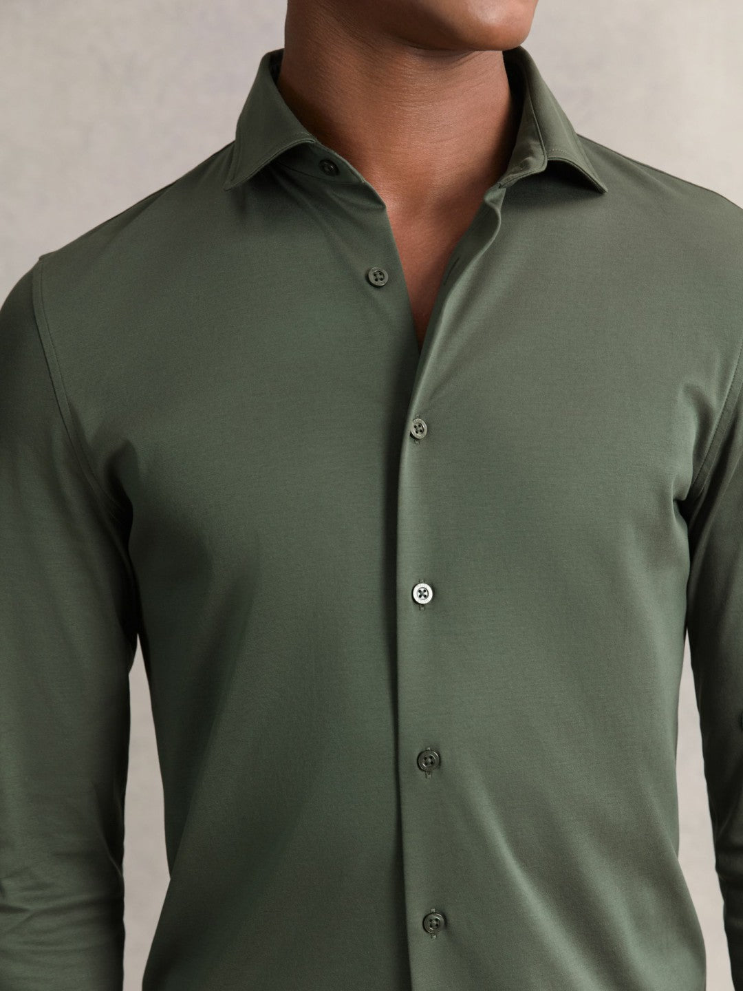 Reiss Sale - Cotton-Jersey Button-Through Shirt in Kale Green