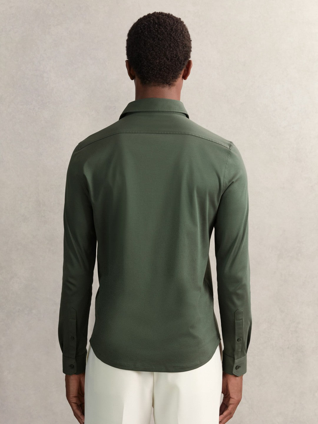 Reiss Sale - Cotton-Jersey Button-Through Shirt in Kale Green