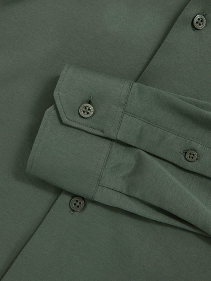 Reiss Sale - Cotton-Jersey Button-Through Shirt in Kale Green