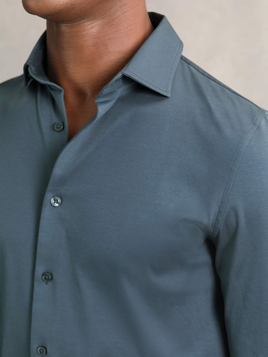 Reiss Value - Cotton-Jersey Button-Through Shirt in Airforce Blue