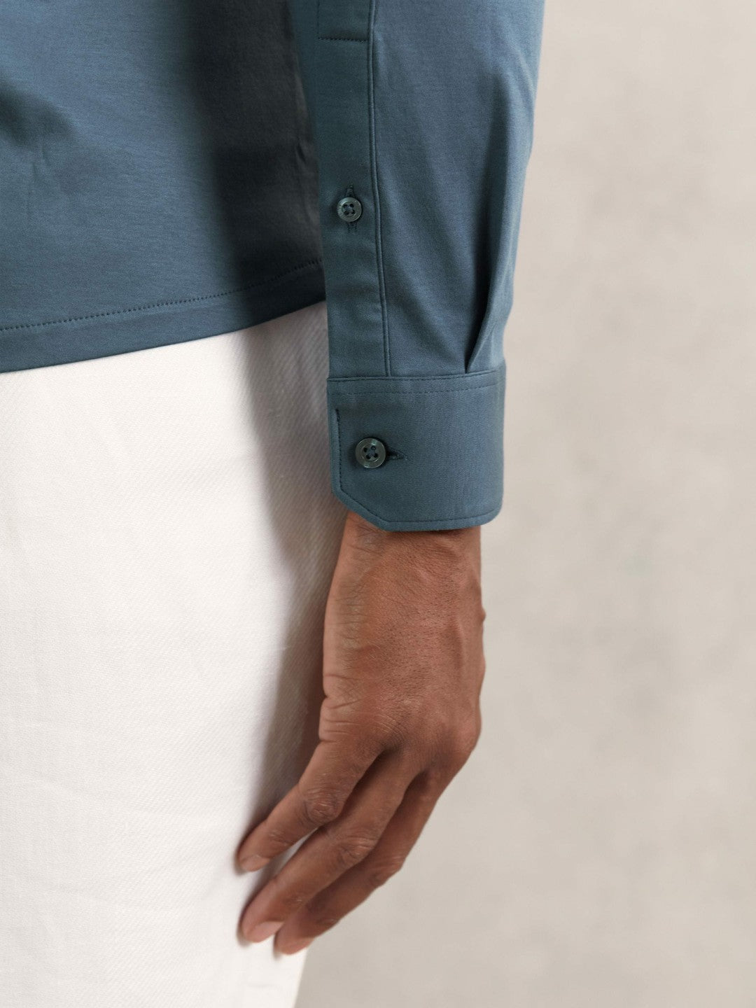 Reiss Value - Cotton-Jersey Button-Through Shirt in Airforce Blue