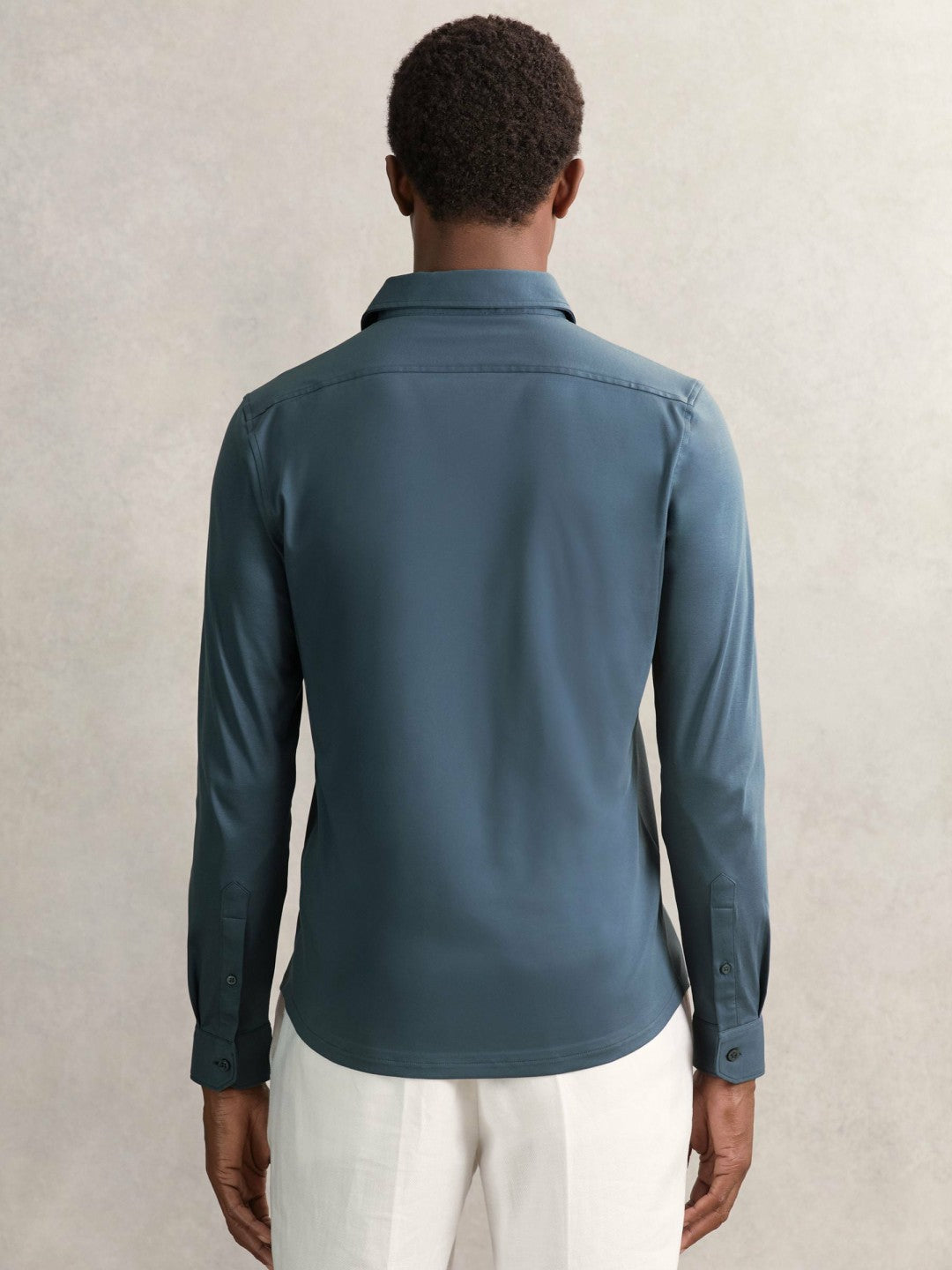 Reiss Value - Cotton-Jersey Button-Through Shirt in Airforce Blue
