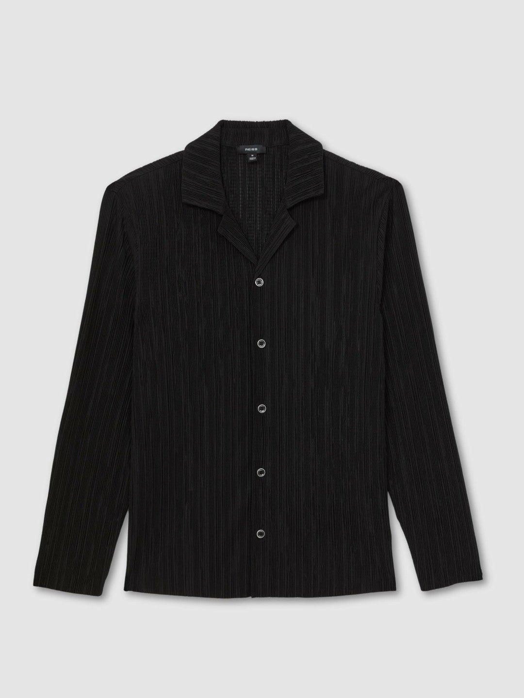 Reiss Savings - Plissé Cuban-Collar Long-Sleeve Shirt in Black