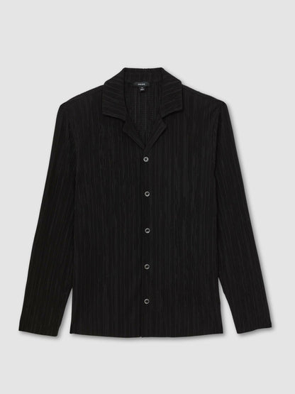 Reiss Savings - Plissé Cuban-Collar Long-Sleeve Shirt in Black