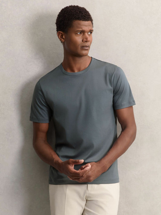 Reiss Featured - Airwater-Cotton Crew-Neck T-Shirt in Airforce Blue