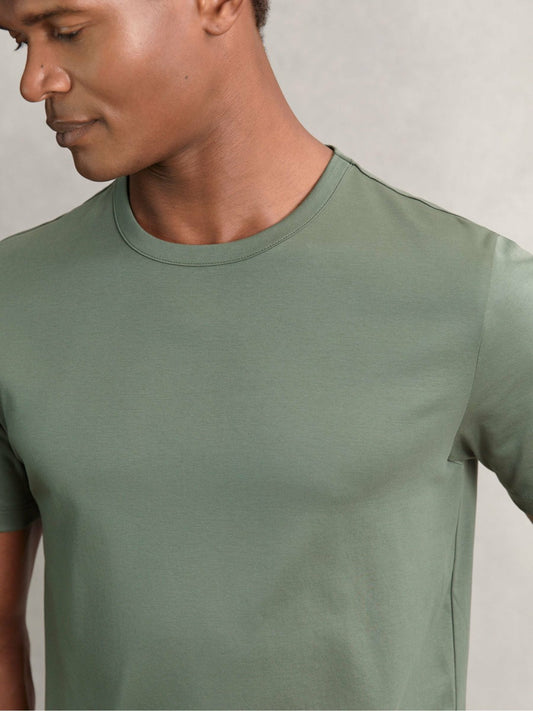 Reiss Offer - Airwater-Cotton Crew-Neck T-Shirt in Kale Green