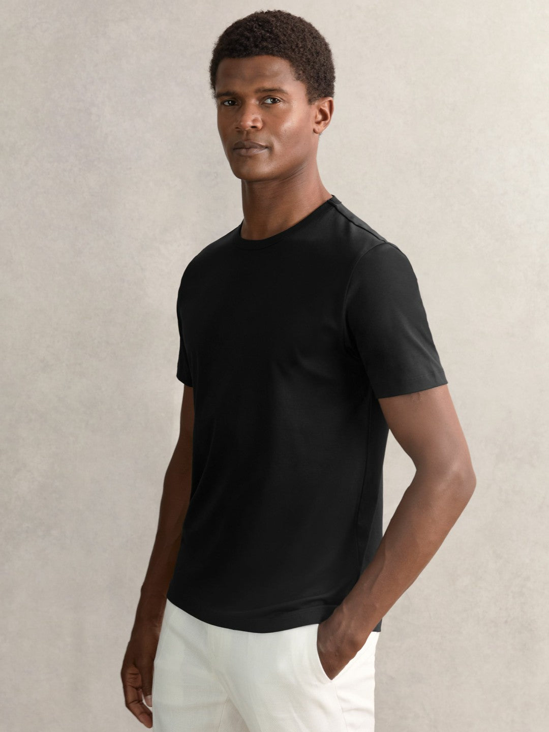 Reiss Offer - Airwater-Cotton Crew-Neck T-Shirt in Black