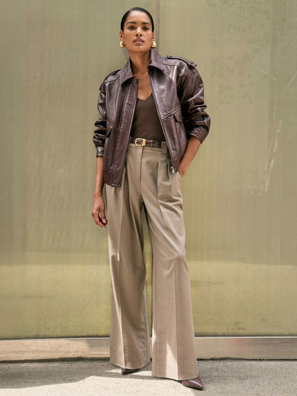 Reiss Popular Choice - Oversized Leather Jacket in Aubergine