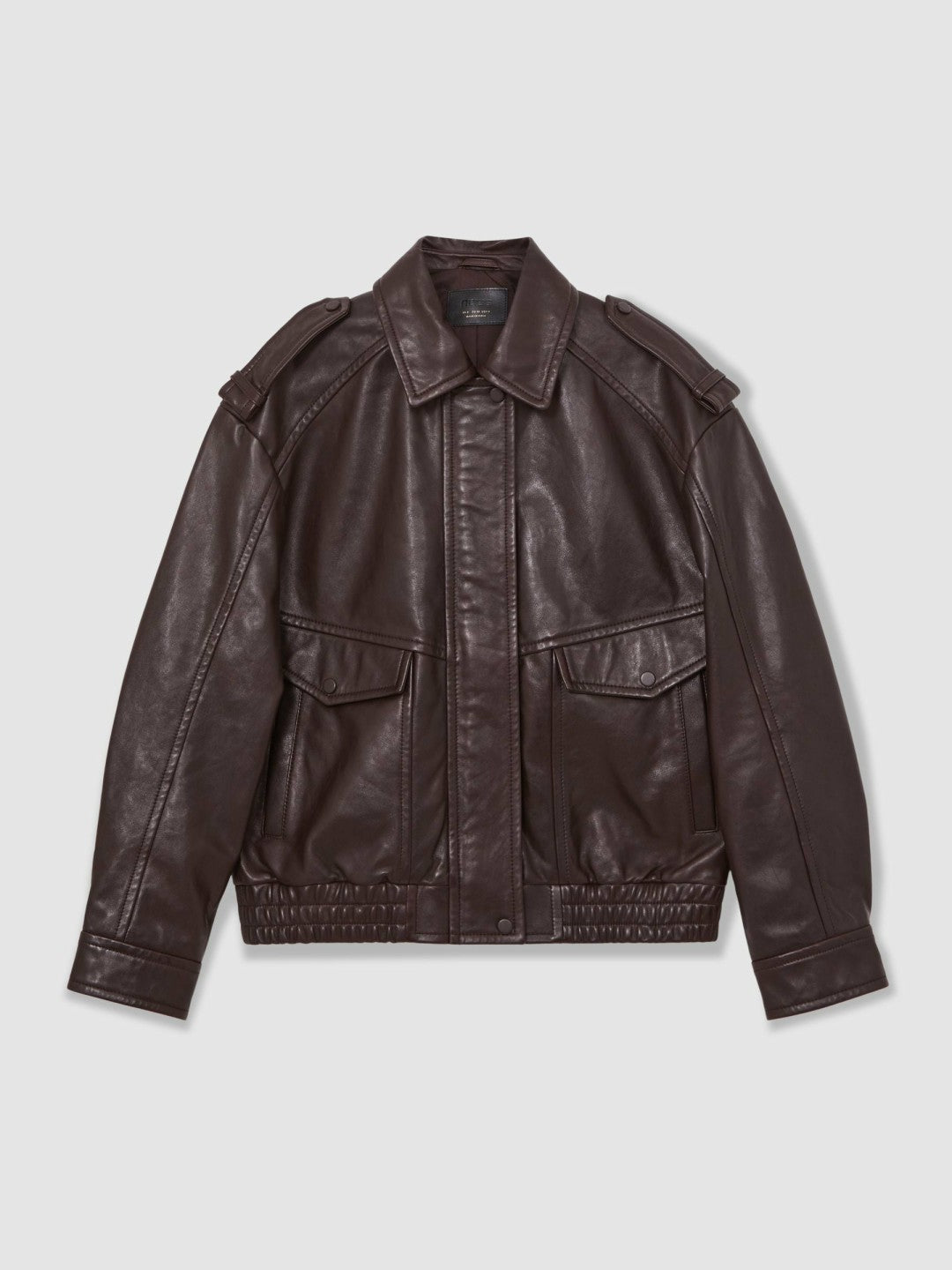 Reiss Popular Choice - Oversized Leather Jacket in Aubergine