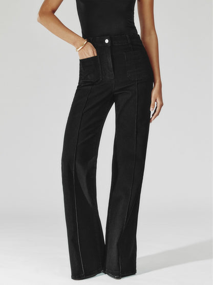 Reiss Offer - Petite Patch-Pocket Flared Jeans in Black