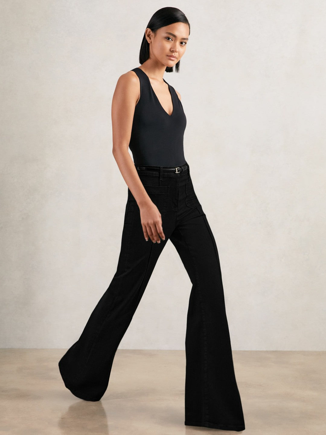 Reiss Offer - Petite Patch-Pocket Flared Jeans in Black