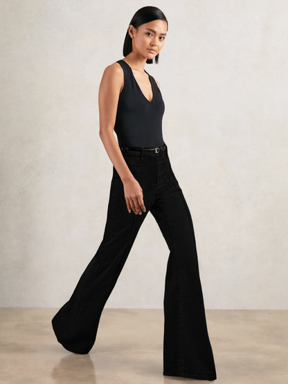 Reiss Offer - Petite Patch-Pocket Flared Jeans in Black