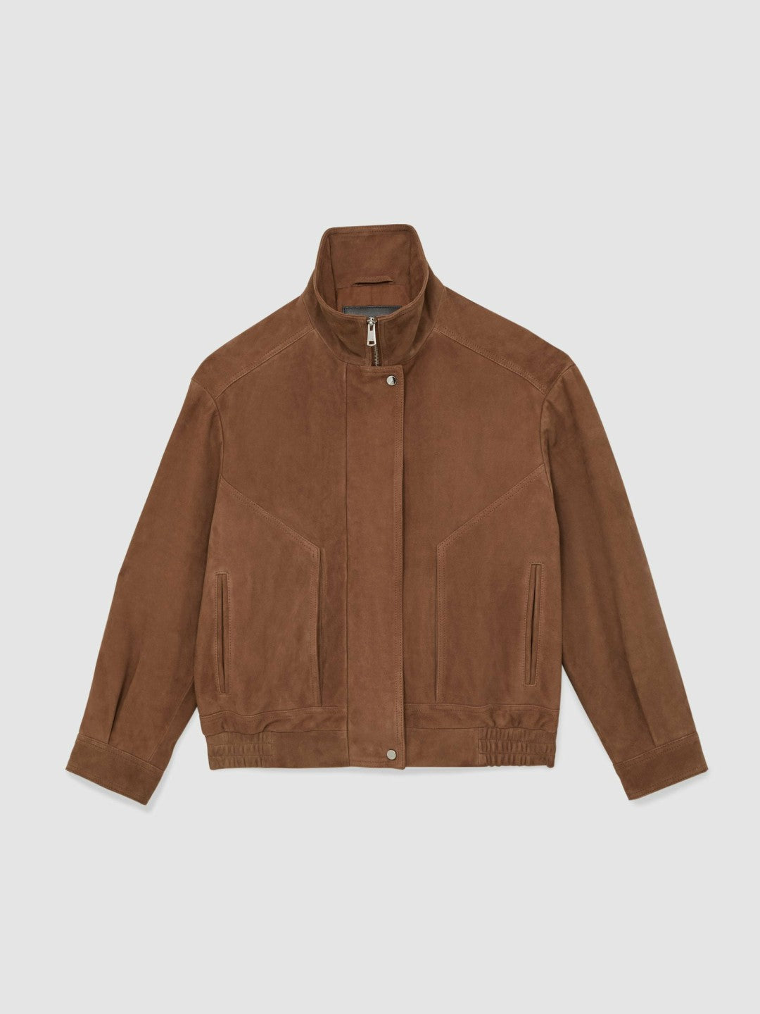 Reiss Affordable - Suede Funnel-Neck Bomber Jacket in Tan