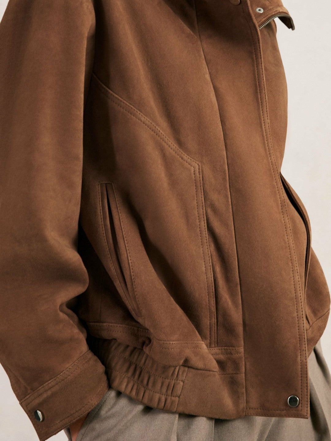 Reiss Affordable - Suede Funnel-Neck Bomber Jacket in Tan