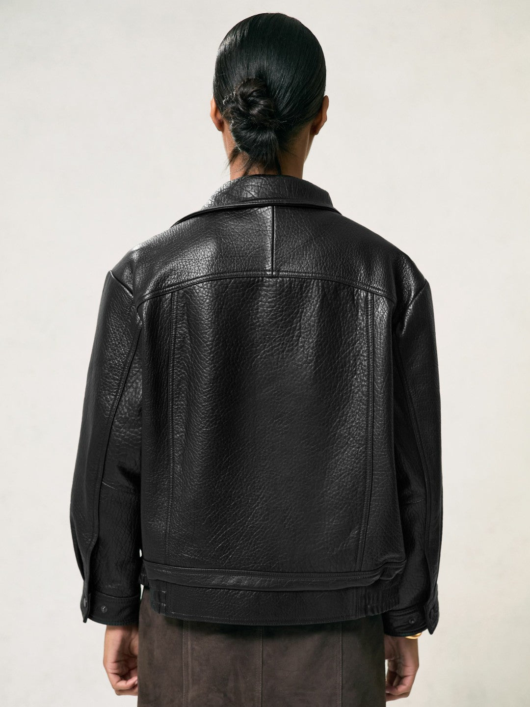 Reiss Featured - Oversize Grained-Leather Bomber Jacket in Black