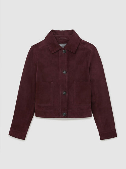 Reiss Value - Suede Button Through Jacket in Burgundy