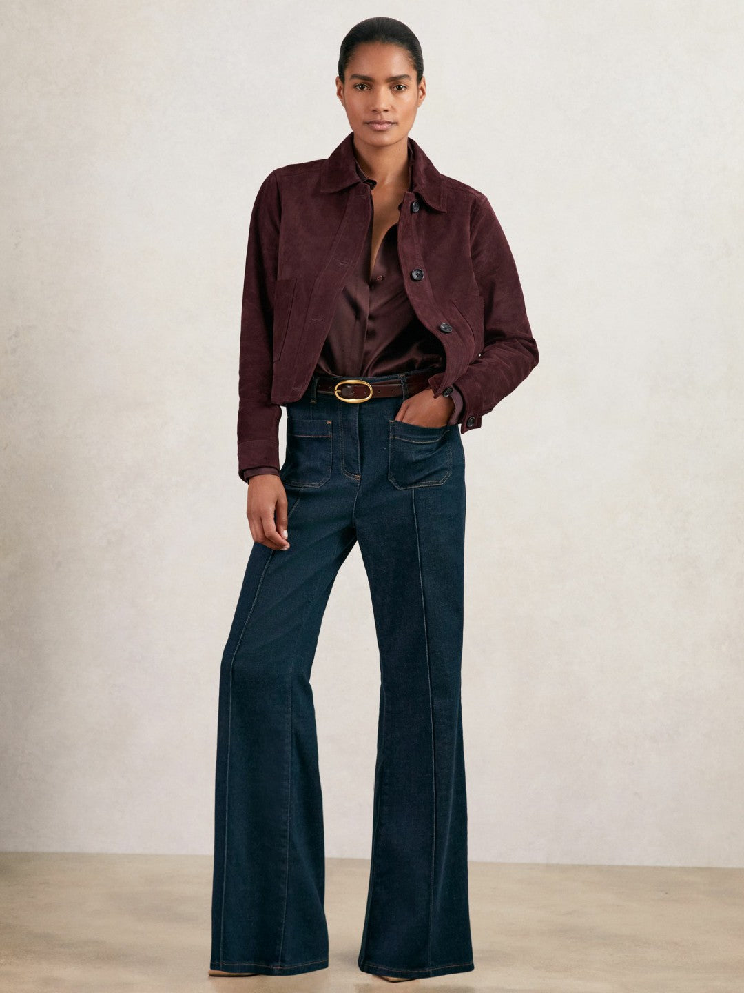 Reiss Value - Suede Button Through Jacket in Burgundy