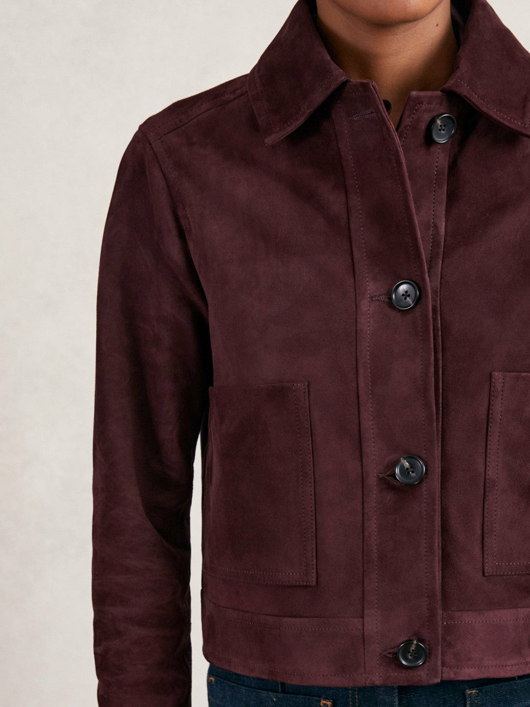 Reiss Value - Suede Button Through Jacket in Burgundy
