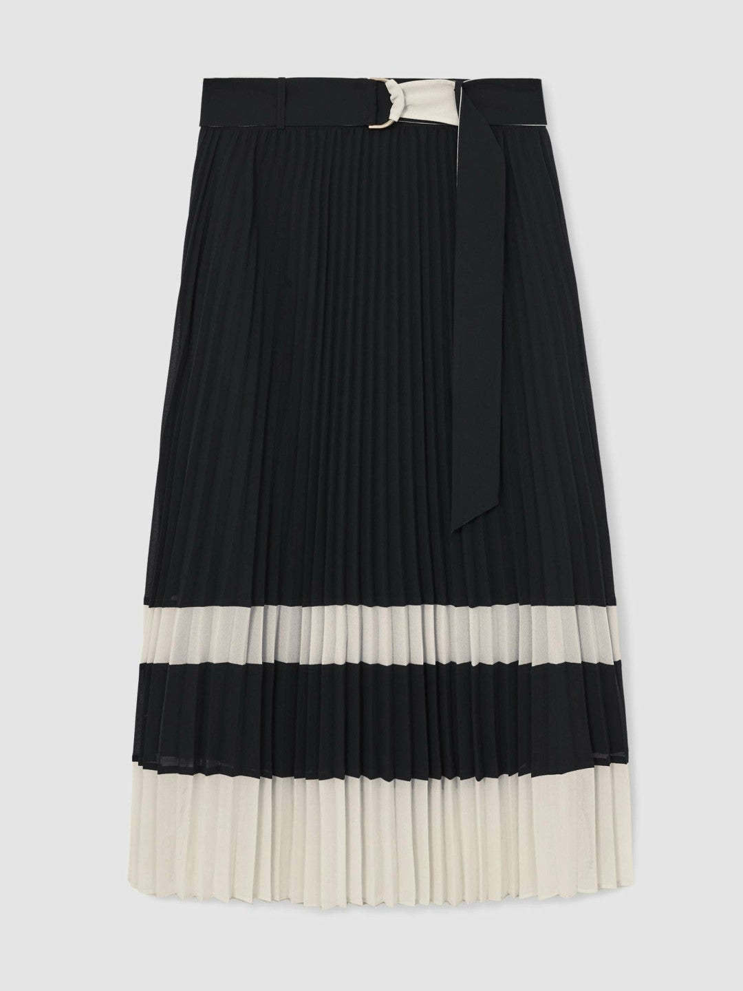 Reiss Featured - Belted Pleated Midi Skirt in Navy/Ivory