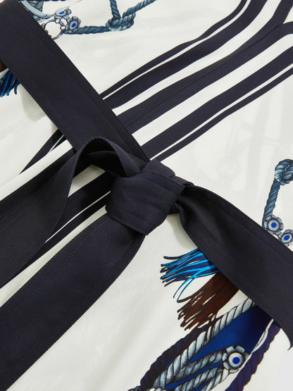 Reiss Sale - Scarf-Print V-Neck Belted Midi Dress in Blue/Brown