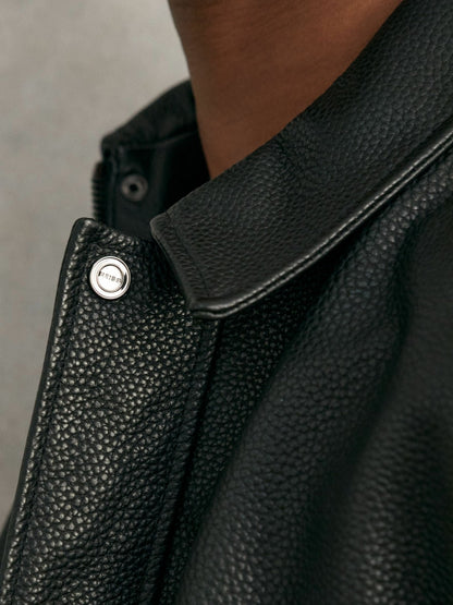 Reiss Grained Leather Zip Through Jacket in Black