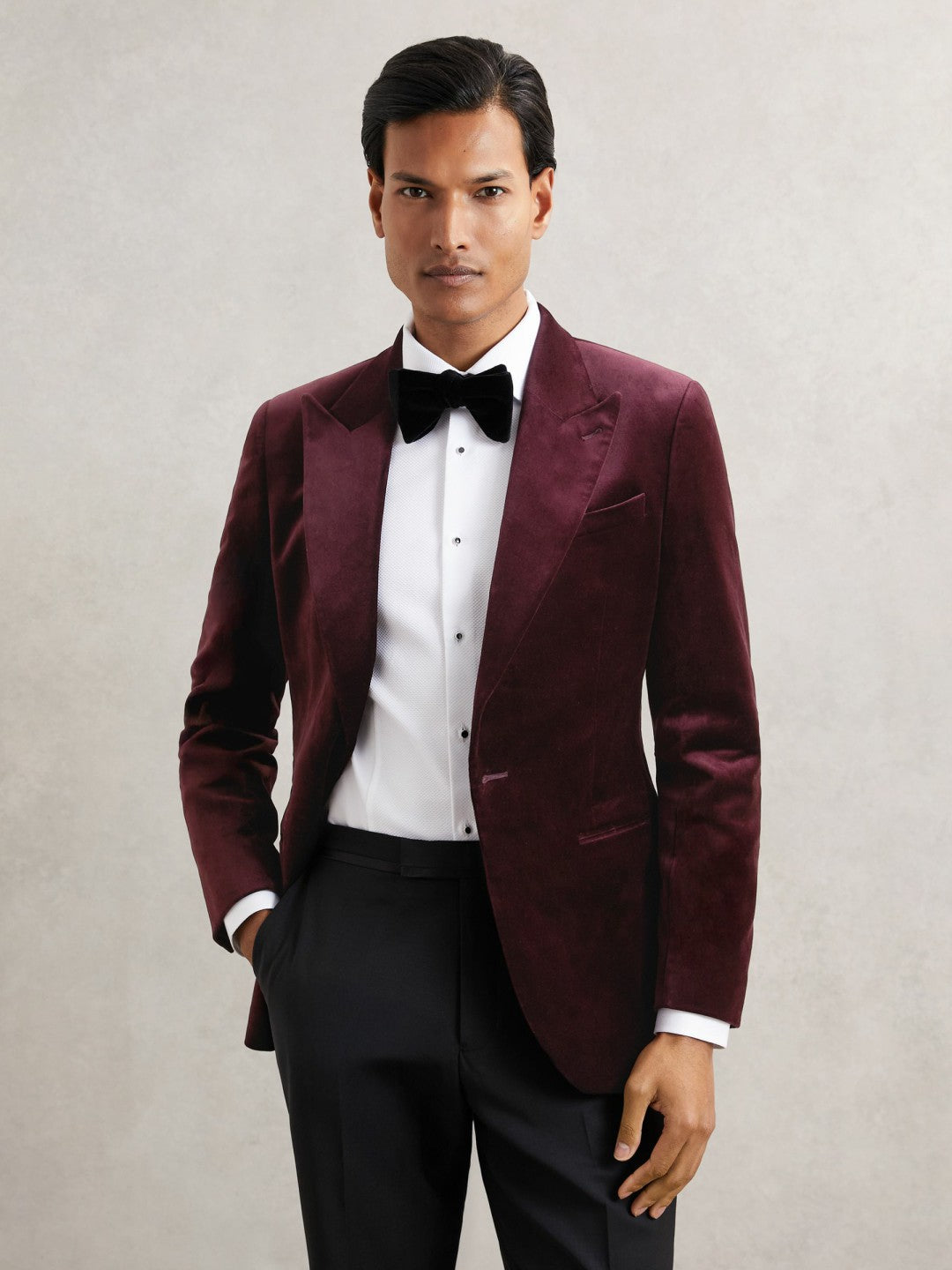 Reiss Value - Single-Breasted Velvet Blazer Regular-Fit in Bordeaux