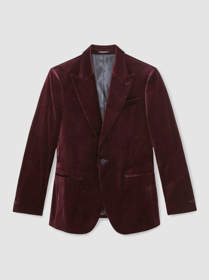Reiss Value - Single-Breasted Velvet Blazer Regular-Fit in Bordeaux