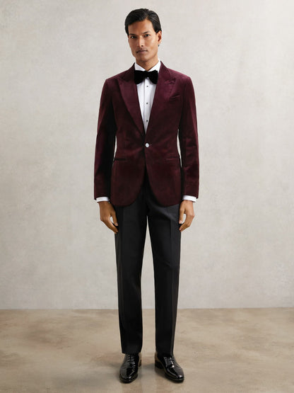 Reiss Value - Single-Breasted Velvet Blazer Regular-Fit in Bordeaux
