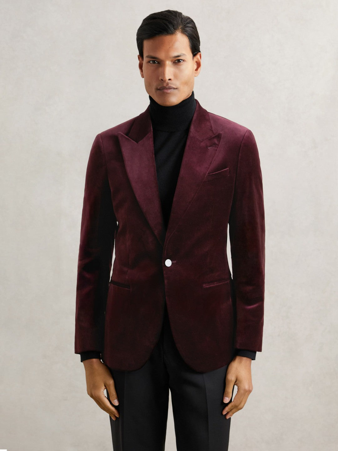 Reiss Value - Single-Breasted Velvet Blazer Regular-Fit in Bordeaux