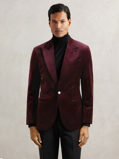 Reiss Value - Single-Breasted Velvet Blazer Regular-Fit in Bordeaux