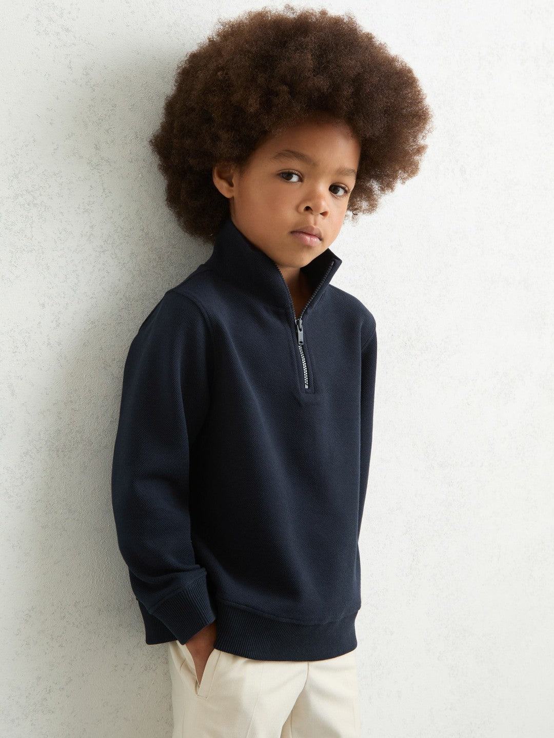 Reiss Offer - 3-9 yrs Textured Half-Zip Sweatshirt with Cotton in Navy