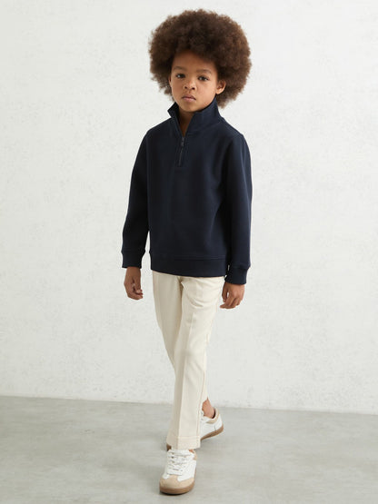 Reiss Offer - 3-9 yrs Textured Half-Zip Sweatshirt with Cotton in Navy