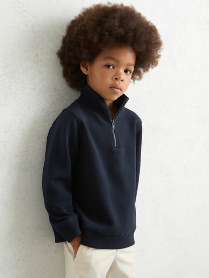 Reiss Popular Choice - 9-13 yrs Textured Half-Zip Sweatshirt with Cotton in Navy