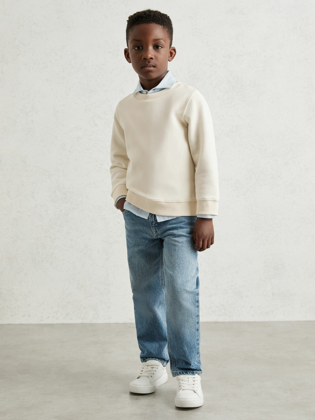 Reiss Popular Choice - 13-14 yrs Cotton-Blend Textured Sweatshirt in Off White