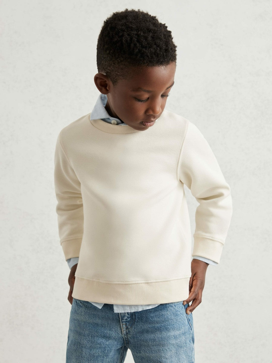 Reiss Popular Choice - 13-14 yrs Cotton-Blend Textured Sweatshirt in Off White