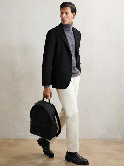 Reiss Affordable - Woven Zipped Backpack in Black