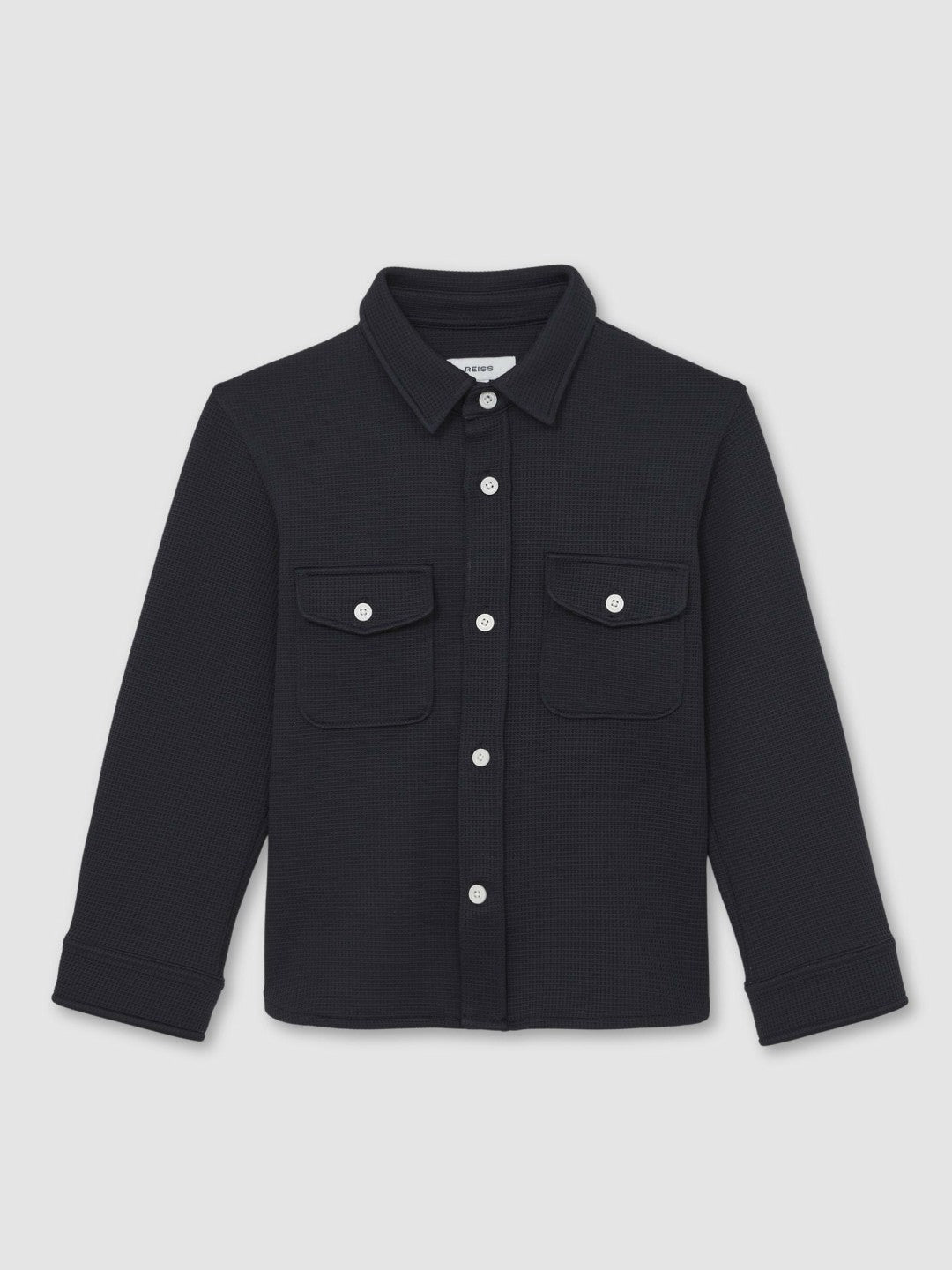 Reiss 3-9 yrs Waffle-Textured Twin-Pocket Overshirt in Navy