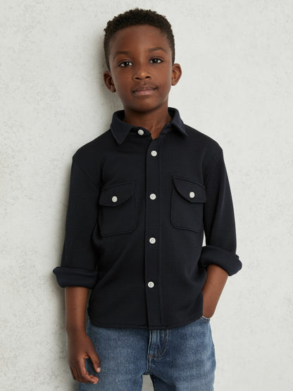 Reiss 3-9 yrs Waffle-Textured Twin-Pocket Overshirt in Navy