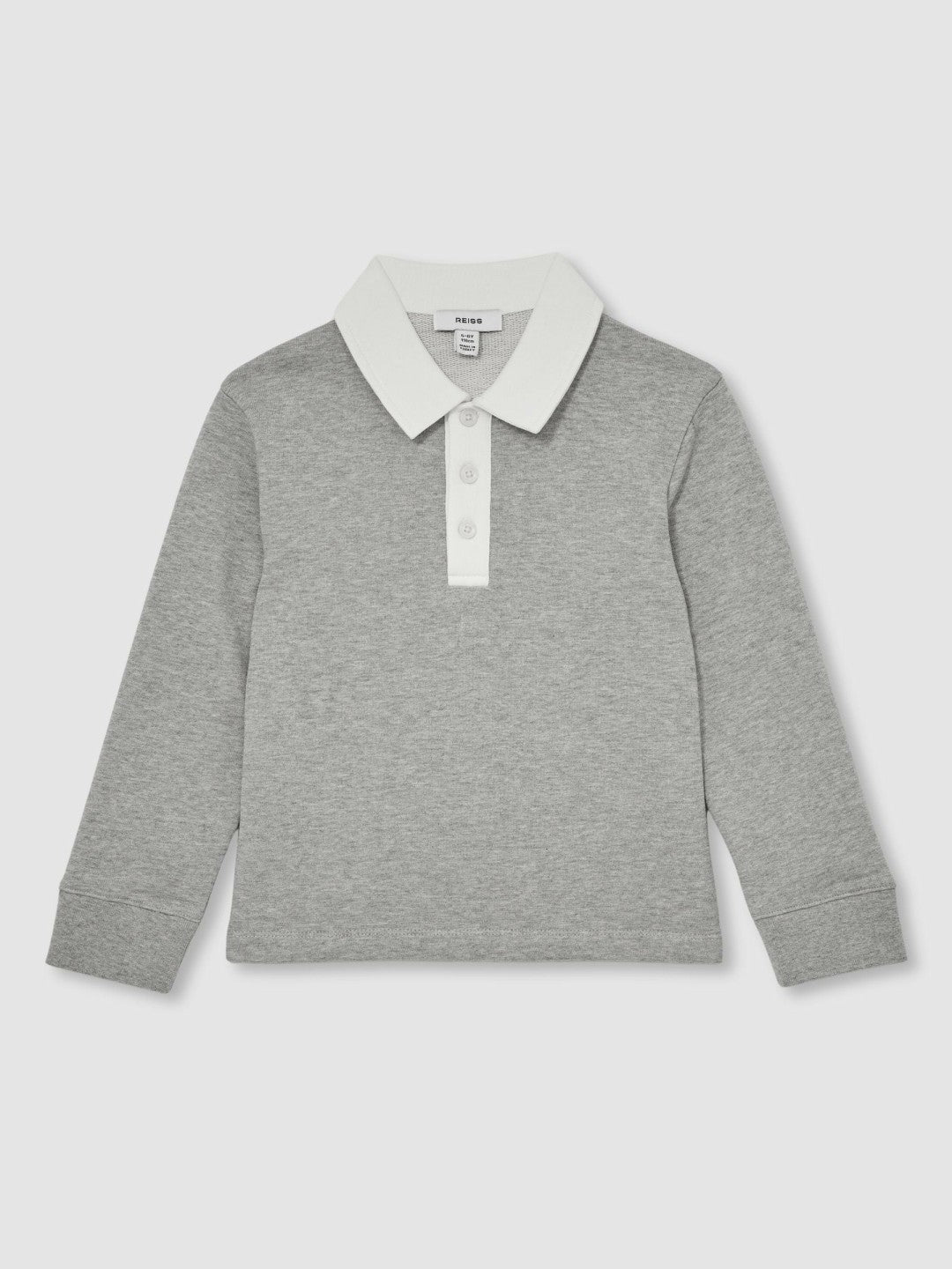 Reiss Value - Cotton Half Button Rugby Polo Shirt in Grey Marl/White