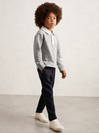 Reiss Offer - Cotton Half-Button Rugby Polo Shirt in Grey Marl/White