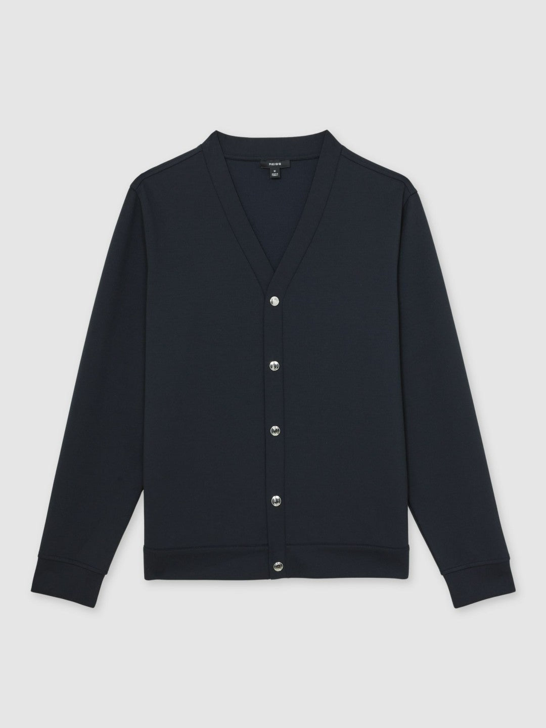 Reiss Deal - V-Neck Interlock Jersey Cardigan in Navy