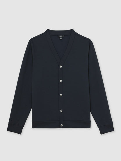 Reiss Deal - V-Neck Interlock Jersey Cardigan in Navy
