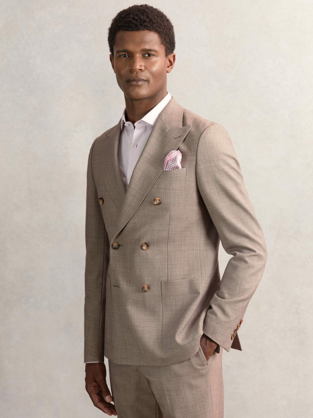 Reiss Featured - Geo Chain Detail Pocket Square in Soft Pink