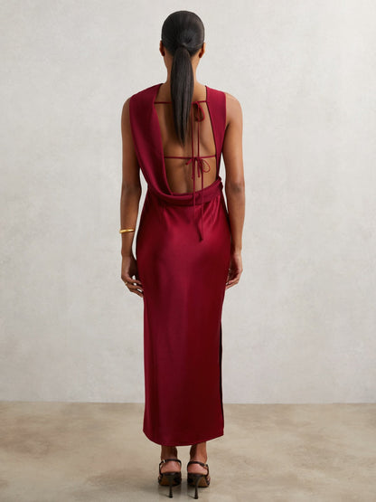Reiss Petite Back Detail Midi Dress in Red