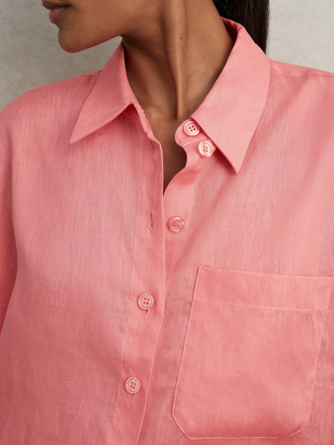 Reiss Sale - Oversize Linen Cropped Shirt in Pink