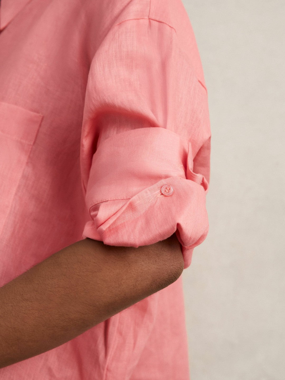 Reiss Sale - Oversize Linen Cropped Shirt in Pink