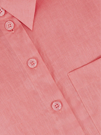 Reiss Sale - Oversize Linen Cropped Shirt in Pink